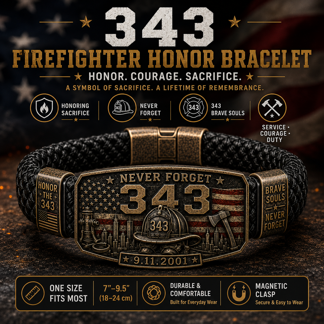 ๐ฅ 343 Firefighter Honor Bracelet โ Made by Retired Firefighter