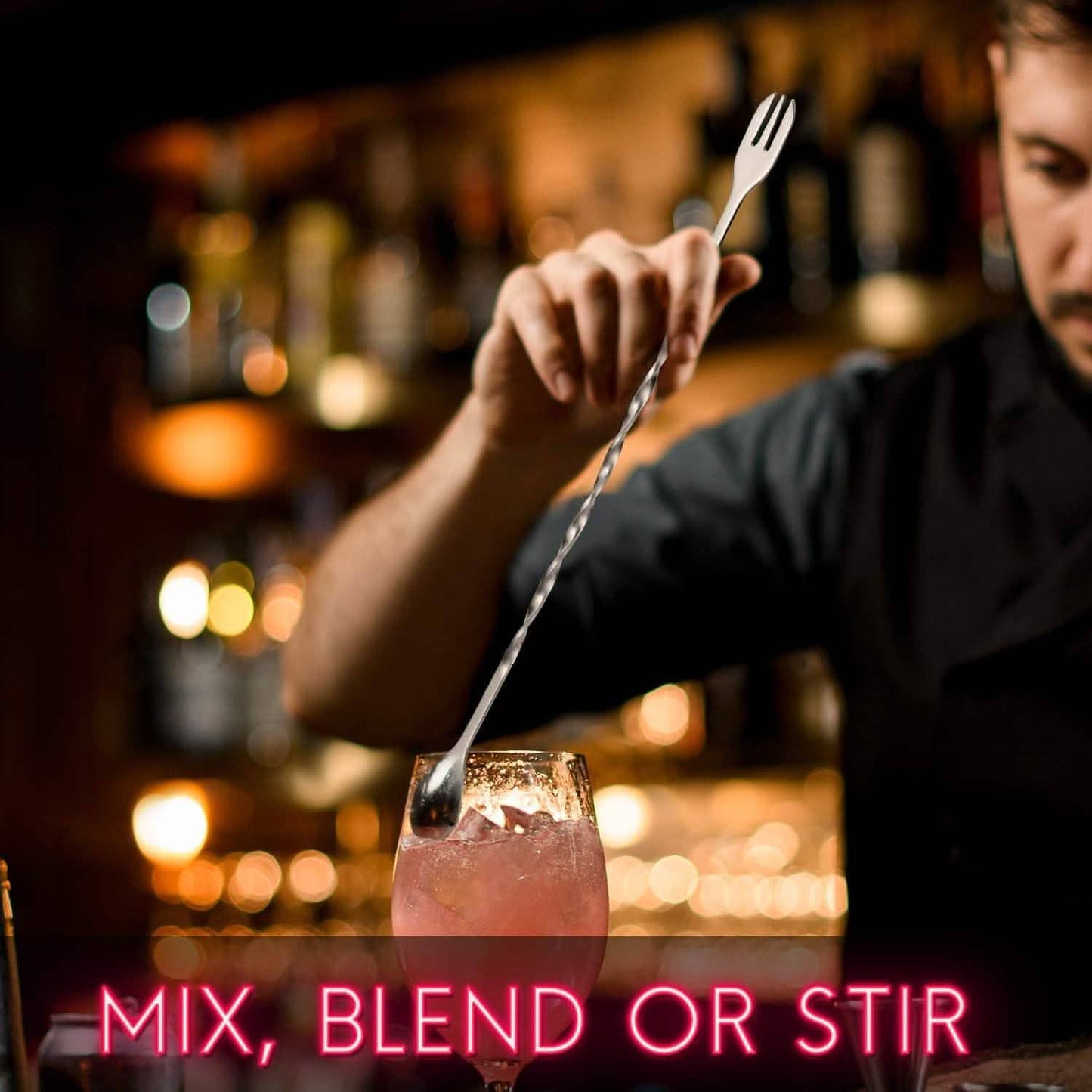 2-Piece Set: Steel Cocktail Muddler and Mixing Spoon Home Bar Tool Set