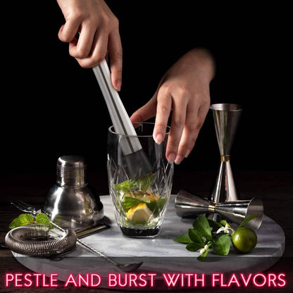 2-Piece Set: Steel Cocktail Muddler and Mixing Spoon Home Bar Tool Set