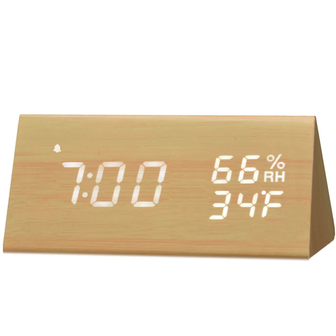 Digital Alarm Clock with Wooden Electronic LED Time Display